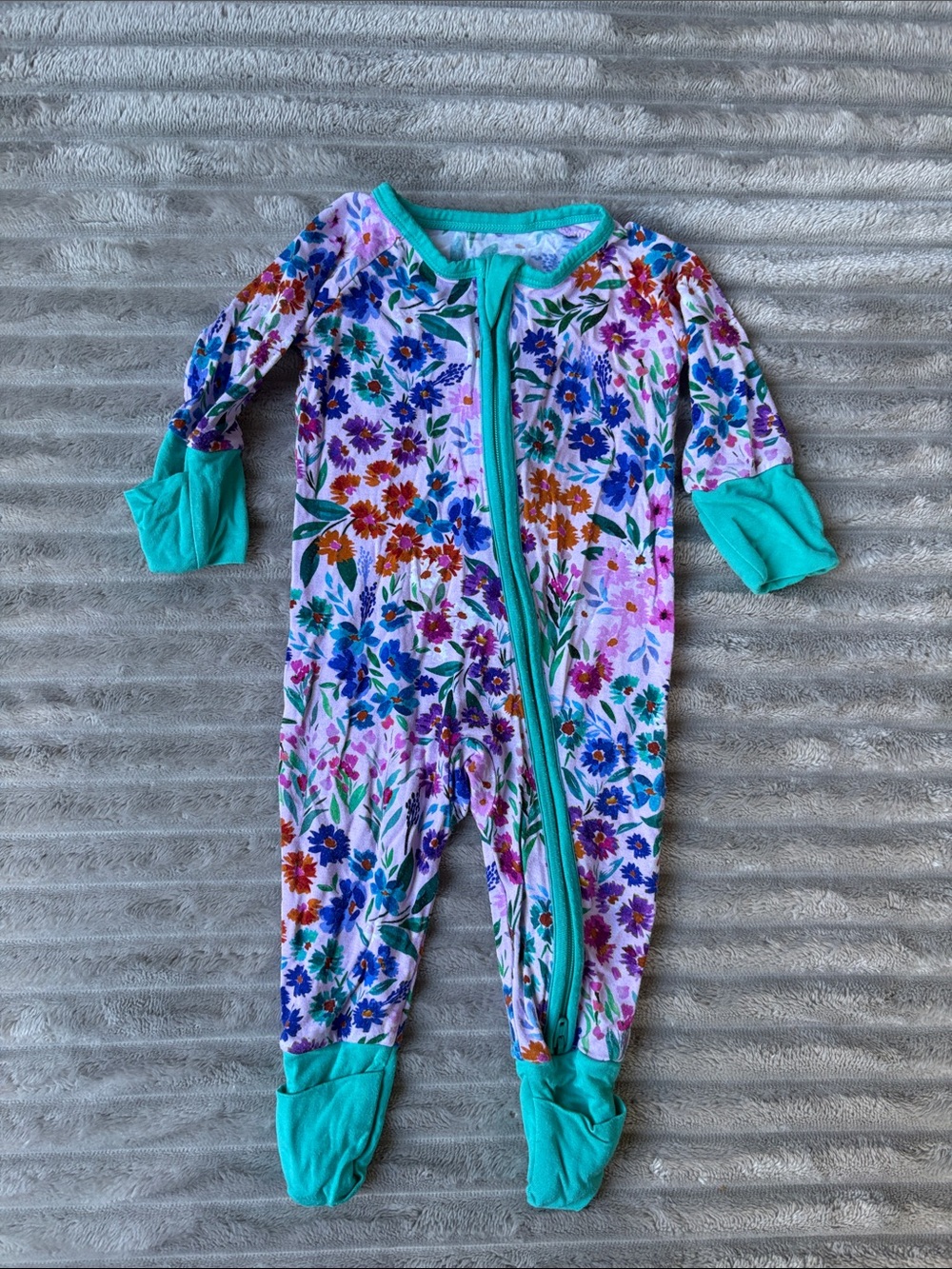 Little Sleepies Floral Footed One-Piece with Teal Trim